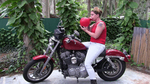 www.faythonfire.com - Biker Babe Blows & Bursts Big Balloon thumbnail